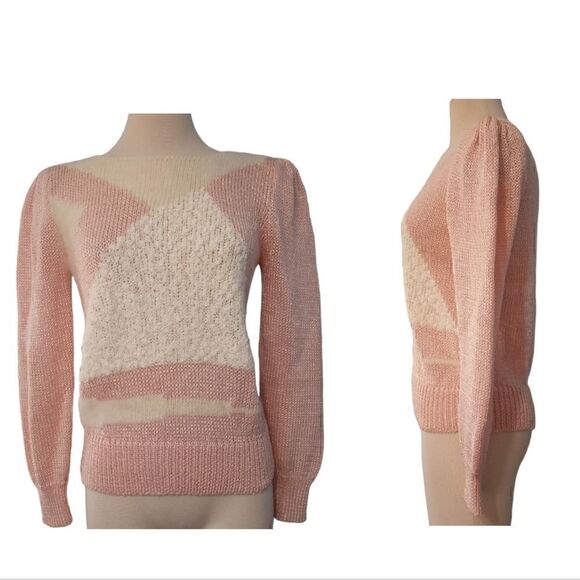 Vintage Lilly of California Barbiecore Geometric Sweater Artsy Size Meduim Pink - Picture 4 of 15